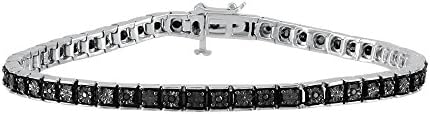 Diamond Tennis Bracelet For Women in 925 Sterling Silver Illusion Miracle Plate Black Real Diamond Line Bracelet (0.15 cttw, I-J Color, I2-I3 Clarity)