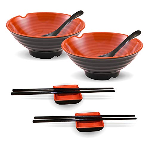 AtoZ Creations Large Ramen Bowl Set with chopsticks and spoon 2X four
