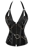 FIYOTE Women 14 Steel Bone Steampunk Leather Vintage Bustiers Corsets (S, Black)