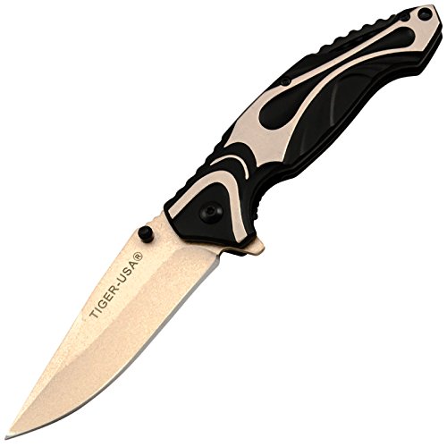 Tiger-USA Mission Soldier Tactical Assisted Open Pocket Knife Gold with Gold Blade