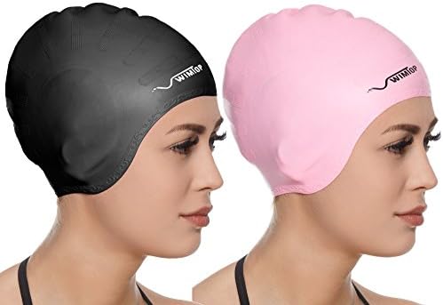 Premium Silicone Swim Cap for Long Hair (black/pink)
