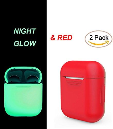 FEIKU AirPods Case 2Pack Protective Silicone Cover and Skin for Apple Airpods Charging Case (Red&amp;Night Glow)