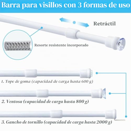 2 x Small Extendable Tensioner Rods Tensioner No Drilling for Curtains Kitchen Wardrobe DIY (30-45cm, Φ10mm)