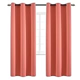 Yakamok Blackout Curtains,Thermal Insulated Blackout Window Curtains with 2 Tie Backs Included（42 Inch Wide by 84 Inch Long, Coral,2 Panels）