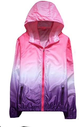 ARRIVE GUIDE Women's Ombre Hooded Lightweight UV Protect Wind Proof Coat Pink Small
