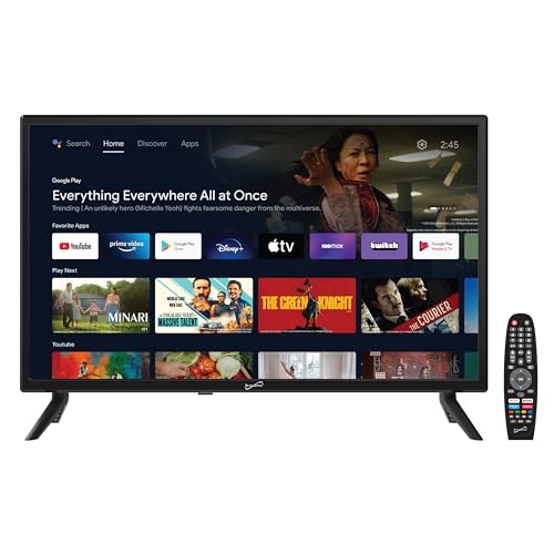 Supersonic SC-2450GTV-A 24-inch DLED Smart HDTV with Google Assistant, ATSC & NTSC System, HDMI USB Input, WiFi, 1080p Resolution, 16.7M Colors,60Hz Refresh Rate, Bluetooth, AC/DC Compatible