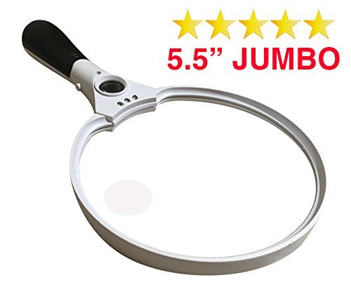 OpticSharp 5.5 Inch Extra Large Ultra Bright LED Lighted Magnifying Glass - 2X, 4X and 10X Handheld Magnifier with Light for Reading, Inspection, Exploring, Hobbies and More (5.5