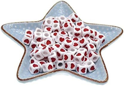 Red Multicolor Cube Acrylic Heart Spacer Beads for Jewelry Making DIY,Red
