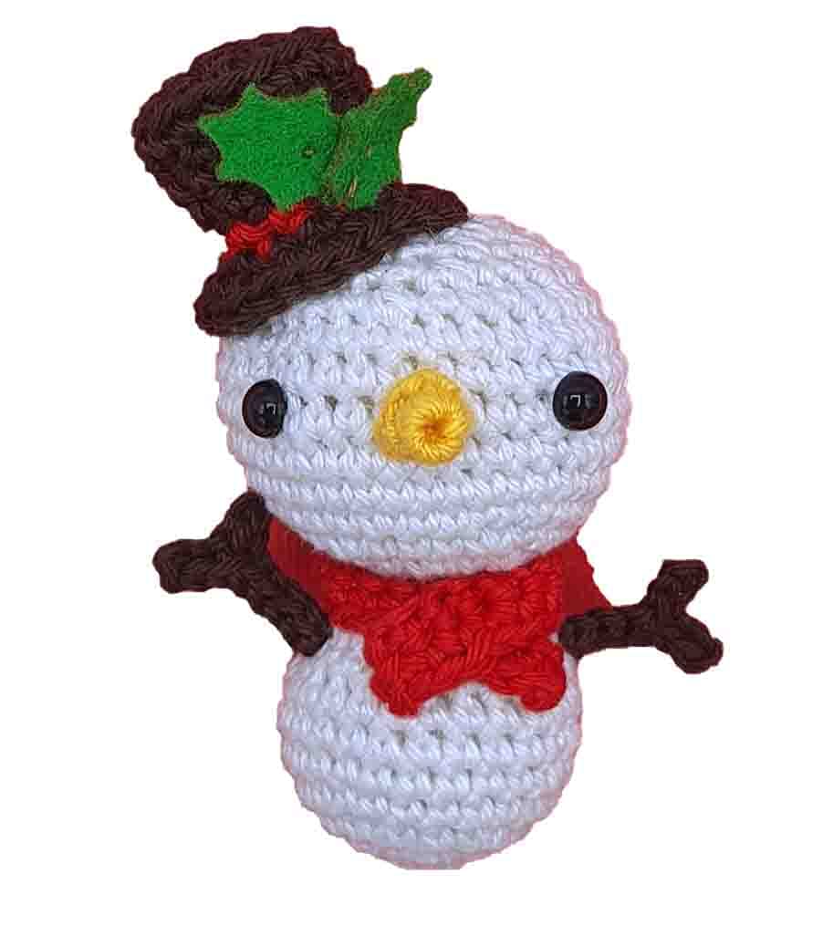 Crochet Kit for Making Yourself with Instructions and Material Christmas Decoration Mini Snowman Approx. 9 cm