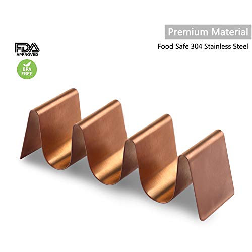 Buruis 4 Pack Mini Taco Holder Stand, Stylish 304 Stainless Steel Taco Rack, 6.3 X 1.8 Inch Tray-Hold up to 16 Soft or Hard Shell Taco for Home and Restaurants, Oven Grill Dishwasher Safe - Thumbnail 7