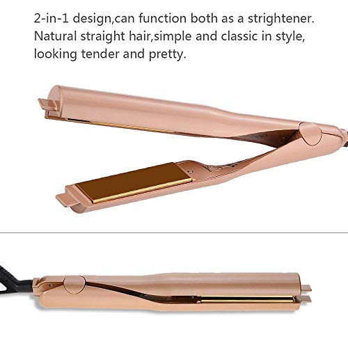 2 in 1 Hair Straightener and Curler, Curling and Straightening Iron for Hair - Dual Voltage Hair Curler with Ceramic Coating Flat Iron for Long & Short Hair Twist Curler(Gold)