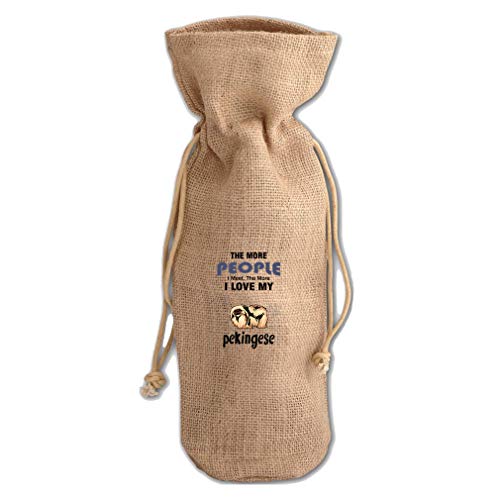 More People Meet Love My Pekingese Dog Jute Burlap Wine Drawstring Bag