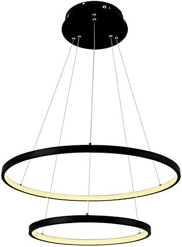 Pendant Lamp Black LED 70W Round Pendant Lamps 2 Ring (φ60CM + φ80CM) Adjustable Height Rings Ceiling Light Aluminum + Acrylic 3000k Warm Light Design Chandelier Indoor Dining Pendant Lamp [Energy Class A]