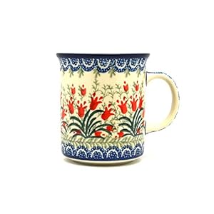 Polish Pottery Mug – Straight Sided – Crimson Bells
