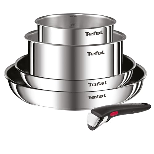 Tefal Ingenio Emotion 5-tlg.Topf und Pfannenset abnehmbarer Griff, stapelbar, platzsparend, Topfset Induktion mit Titanium 2X Antihaftversiegelung, einfache Handhabung und Reinigung, L897S5