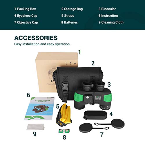 ESSLNB Marine Fernglas mit Entfernungsmesser Nachtsicht Kompass 7x50 Militär Feldstecher Ferngläser Wasserdicht BAK4 für Kinder Erwachsene mit Tasche und Gurt – Bild 8