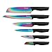 Hampton Forge Tomodachi 12 Piece Kitchen Knife Set - 6 Rainbow Titanium Coated Chef Knives with 6 Sheath Covers