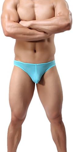 JIMEI3B Men's Sexy Underwear Thong G-String Low Rise T-Back Bikini Briefs Swimsuit (M, Light Blue)