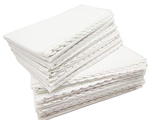Ramanta Home 12-Pack Dinner Napkins 18x18 with Decorative Lace - 100% Cotton Soft Durable Hotel Quality & Luxury - Ideal for Grand Events & Everyday Use - White