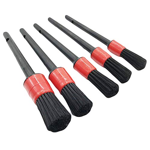 ONEST 9 Pieces Auto Detailing Brush Set - Free Microfiber Car Wash Mitt - Plastic Handle - for Cleaning Engine, Wheel, Interior, Air Vent, Car, Motorcycle