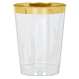 Amscan Reusable Party Tumblers Trim Premium (Pack of 16), Clear/Gold, 10 oz