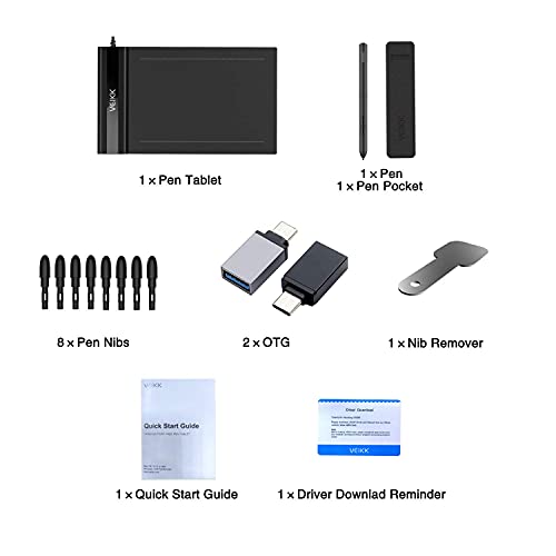 VEIKK S640 Tavoletta Grafica con Penna Senza Batteria, 8192 Sensibilità Alla Pressione, 6 x 4 Pollici Tavolette Grafiche per Disegnare, Giochi OSU, Lezioni Online, Firma Elettronica ecc (Nero)