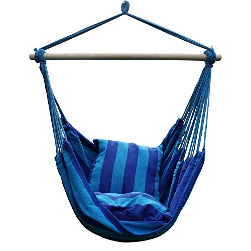 Matefield Hammock Chair Hanging Rope Swing Chair with 2 Cushions for Yard, Bedroom, Patio, Porch, Indoor, Outdoor (Dark Blue)