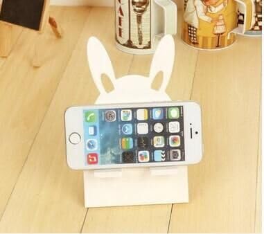 Teddy bear shape 1 PCS + cute little rabbit form 1 PCS cell phone holder wooden creative