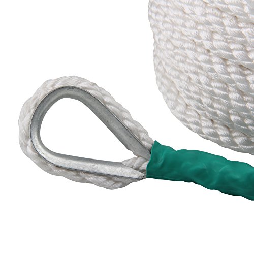Bang4buck 3/4"x150' Nylon Twisted Three Strand Braided Anchor Rope Boat/ Sailboat/ Mooring/ Pull/ Docking Lines With Thimble- 12592LB Breaking Strain- Super Strong