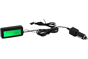 12V Car Digital LCD Thermometer with Inside and Outside Temperature Gauge for 12V Vehicles, Black Shell with Blue Display(Gre