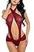 Avidlove Women Halter Lingerie Mesh Teddy Sleepwear Jumpsuit Lace Babydoll Dark Red Small