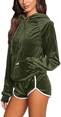 Noih Womens Velvet Hoodie and Shorts Set Tracksuit With Pocket