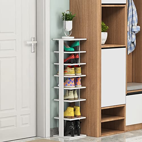 Tangkula 7 Tiers Vertical Shoe Rack, Entryway Narrow Slim Wooden Shoes Racks, Skinny Shoe Rack
