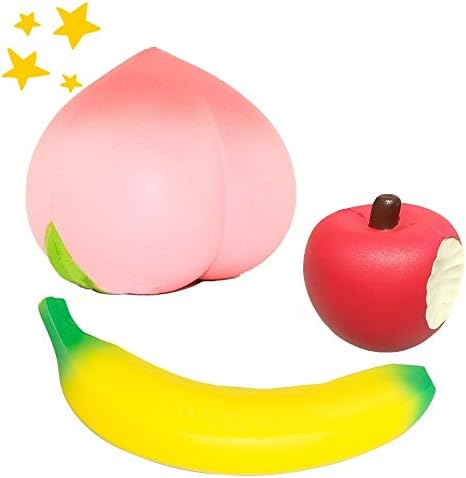 3 Pcs Jumbo Slow Rising Squishy Toy Kawaii Fruit Squishies Peach+Banana+Apple Charms Party Supplies Cream Scented Stress Relief for Kids and Adults