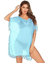 Borla traje de baño cubierta para las damaes gasa playa Coverup vestido elegante Kaftan