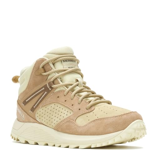 Merrell Women's Wildwood Mid Leather Waterproof Hiking Boot, Tan/Reed, 11.0