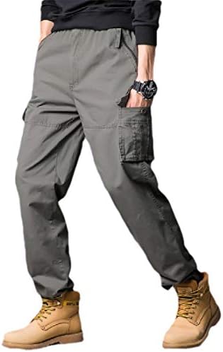 CuteRose Men Straight-Fit Multi Pockets Lightweight Outdoor Cargo Trousers