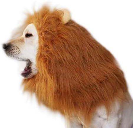 Lion Mane Dog Wig Costume for your Medium/Large Sized Dog - Soft Brown Fluffy Warm Polyester Wig, Pair Attached Ears, Friendly Lion Costumes for Pets, Party Lion Mask for Costume Contest