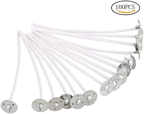 Hugesavings 100 Pieces Candle Wick, 100% Natural Cotton Core Low Smoke Pre-Waxed Wicks with Sustainers for Candle Making and Candle DIY, 3.5 Inch Long