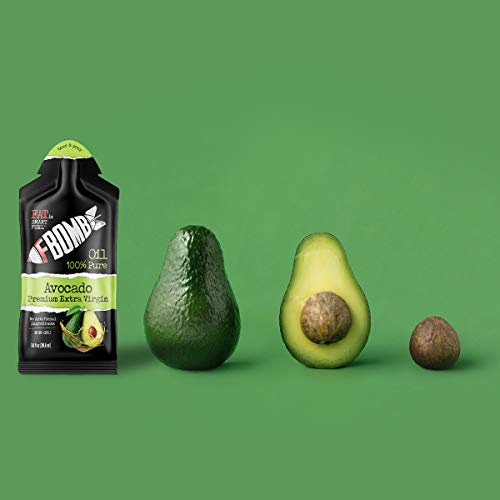 FBOMB Premium Avocado Oil: All-Natural, Raw On-The-Go Energy, Travel Packets | 100% Pure, Non-GMO, Gluten Free, Vegan, Keto Fat Bombs | Perfect Addition to Salads, Greens & Vegetables | 10 Pack