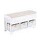 HOMCOM 3-Drawer 3-Basket Padded Storage Bench - White/Beige