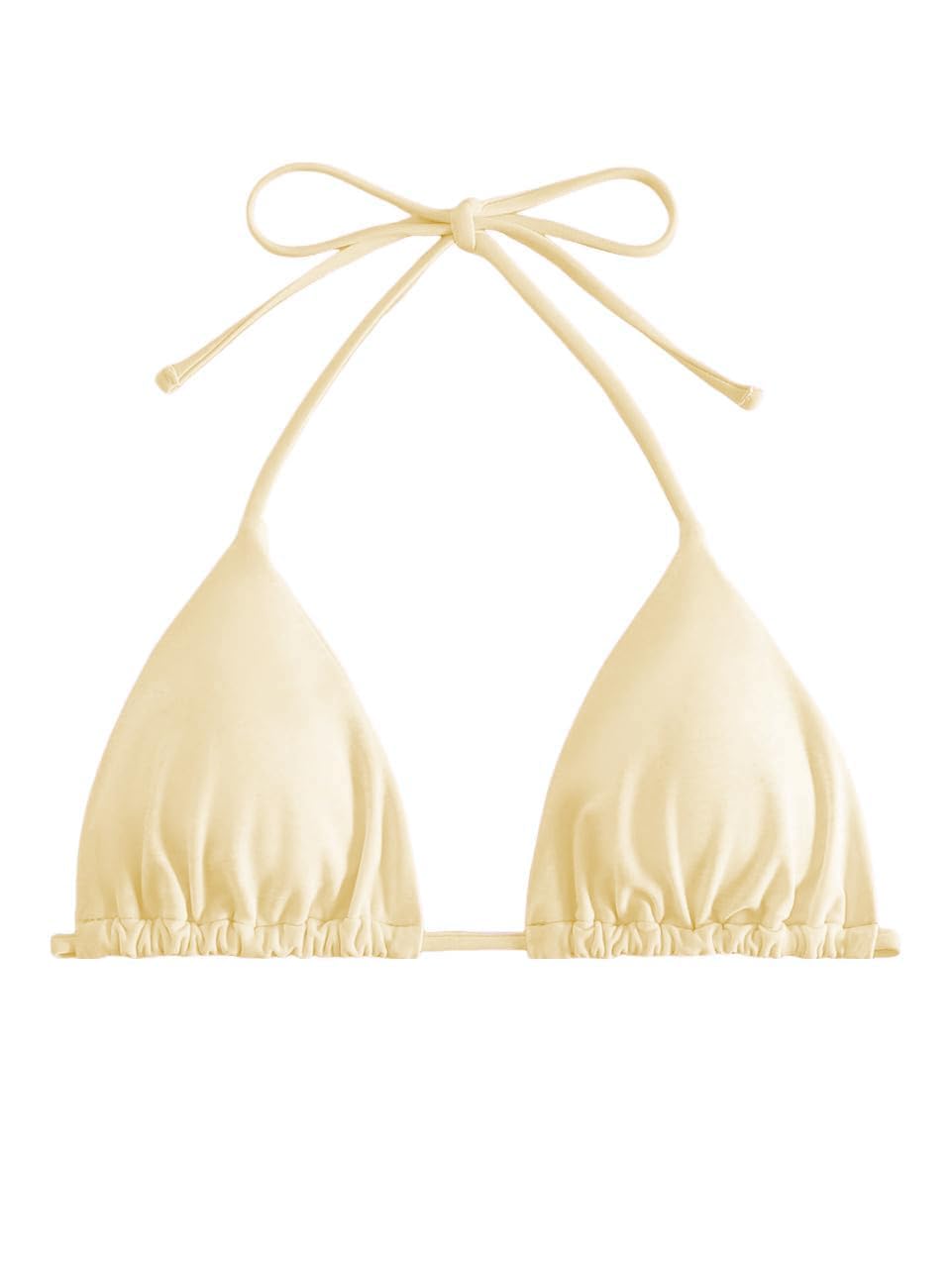 Photo 1 of WDIRARA Women's Solid Triangle Bikini Top Sexy Halter String Micro Bathing Suits Tops Cream Yellow X-Large