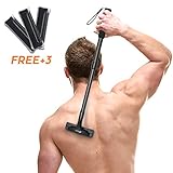 EASACE Back Shaver Back Hair Removal for Men, Back Groomer with Long Handle 21.5 Inch Adjustable, Curved DIY Body Shaver Painless Groomer with 3 Durable Refill Blade (Black)