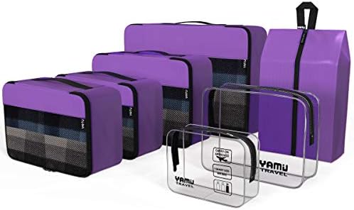YAMIU Packing Cubes 7-Pcs Travel Organizer Accessories with Shoe Bag and 2 Toiletry Bags(Purple) 1 YAMIU Packing Cubes 7-Pcs Travel Organizer Accessories with Shoe Bag and 2 Toiletry Bags(Purple)