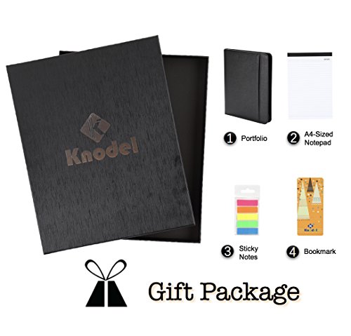 Knodel Zippered Portfolio, Professional Business Binder, Resume and Interview Document Organizer, PU Leather Padfolio with 10.1-inch Tablet Sleeve and Writing Pad (Black) - Thumbnail 5