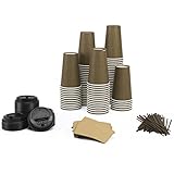 Paper Hot Cups Sets (100 Count) - 16 oz Cups, Lids, Sleeves, Straws - Office Pack of Insulated Coffee Cups - Disposable Travel Mug Ounce Cover Beverage Box Tea Chocolate Decorative Food Party Drink