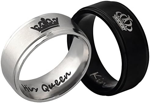 PHD LTD His or Hers Titanium Crown Her King His Queen Couple Rings For Him And Her Sets Promise Rings Size5-13