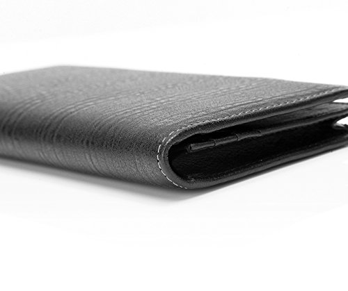 MONHINTY Men's Genuine Leather Multi-Card Long Bifold Wallet Black