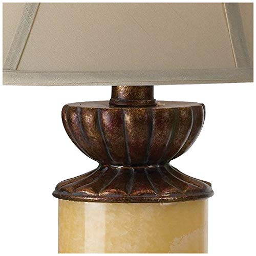 Traditional Table Lamp with Nightlight Bronze Onyx Column Off White Bell Shade for Living Room Family Bedroom - Barnes and Ivy