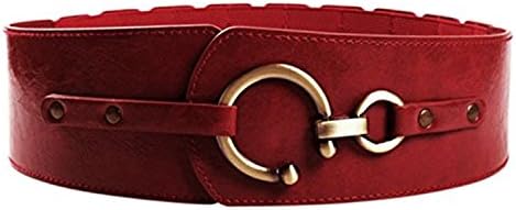 VGLOOK Womens Retro Wide Metal Interlock Buckle Elastic Leather Waist Belt